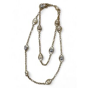 Lia Sophia  Extra Long Layering Gold Necklace Endeavor Faux Pearls 42-45"